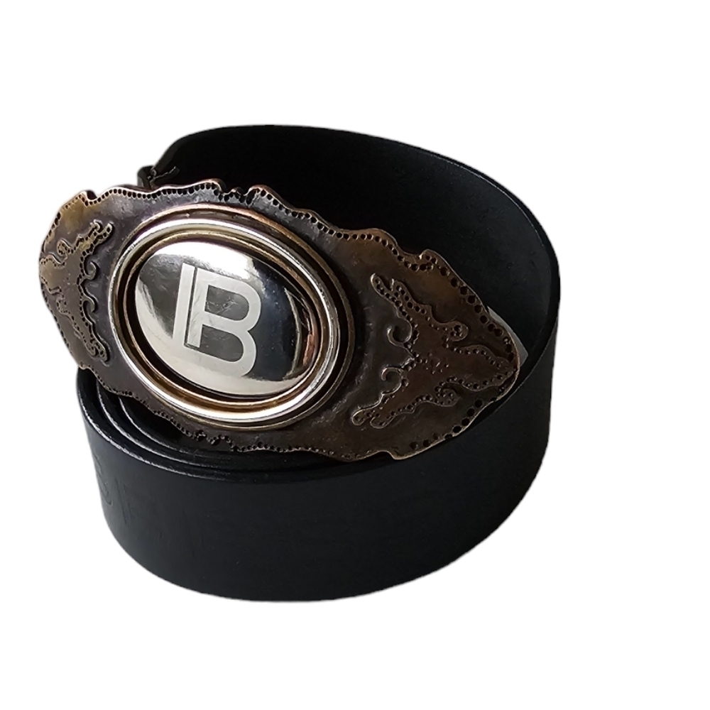 Laura Biagiotti black signature logo leather belt 105/120 Italy # 1054